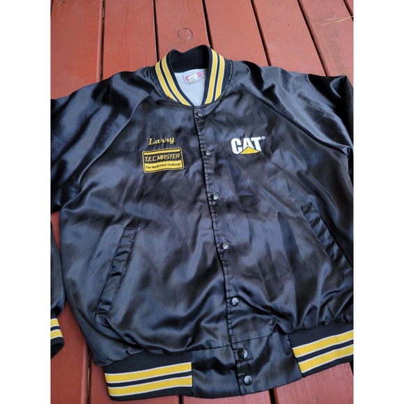 Vintage 80’s Caterpillar CAT Machinery Satin Varsity Bomber Jacket Size XL - Picture 2 of 10